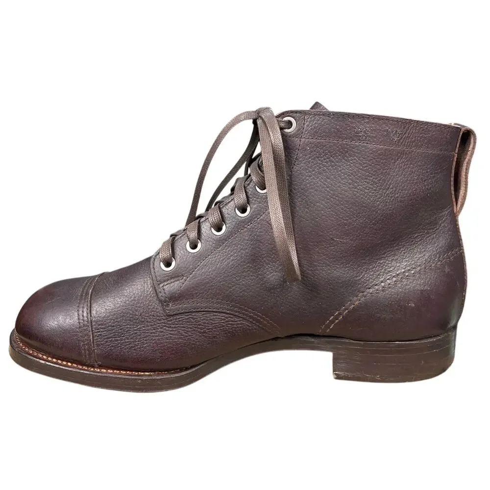 Vintage 1946 Swedish Army M/39 Brown Leather Cap Toe Boots Size 47 US 13 A